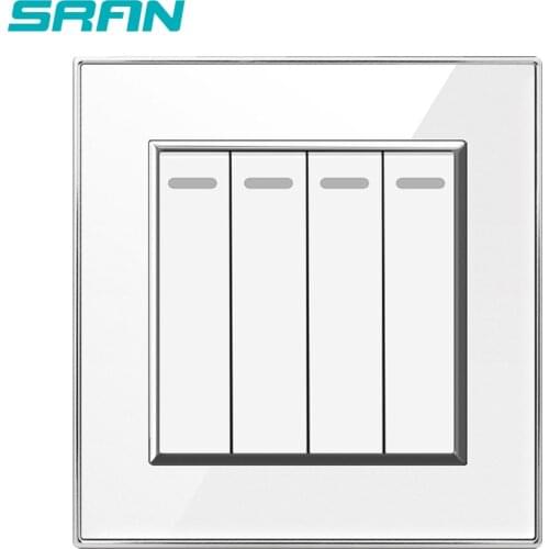 SRAN EU/UK light switches 4 gang 1/2 way crystal acrylic white/black household appliance wall power switch wholesale