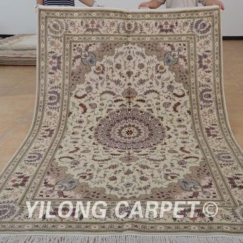 Yilong 6'x9' Oriental wool shag carpet beige thick handmade exquisite flat weave wool rug (1415)