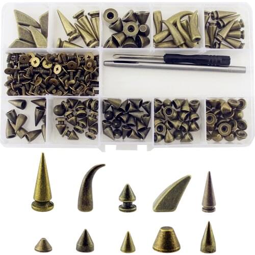 Mixed 11 Designs 145pcs Retro Bronze Spikes And Studs For Clothes DIY Punk Skull Leather Craft Rivets For Bag Shoes Handmade