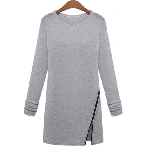 Autumn Korean womens T-shirt New Slim Long Tops Oblique Zipper long-sleeved Shirt T Shirt Women Clothing Vestidos LBD9836