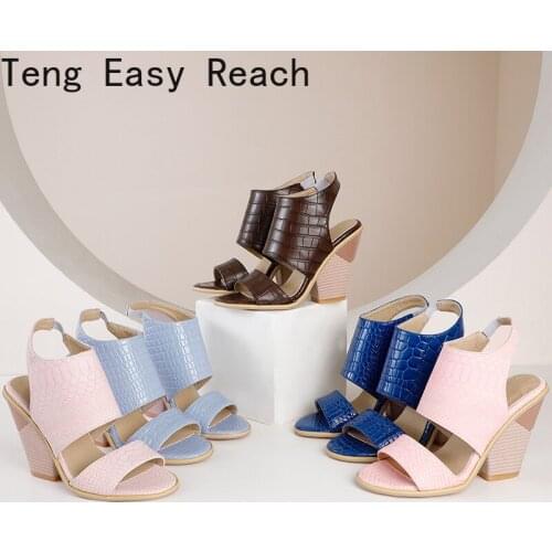 2021 Summer Sandals Women Shoes Buckle Thick High Heels Party Shoes Fashion Open Toe Sandals Lady blue Plus Pink Size 34-43