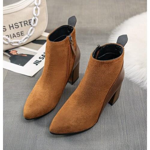 2021 New Korean Chunky Heel Simple All-in-one High Heel New Pointed Large Womens Boots 4041-43