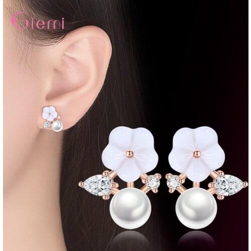Latest Fashion Design Genuine 925 Sterling Silver Stud Earrings For Women High Quality Female Jewelry With Shiny Pearl & Crystal