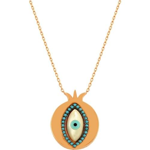 Pomegranate Necklace Evil Eye Women Necklace Turquoise Silver Pendant 925 Sterling Silver Fashion Trendy Girl Lady Charm