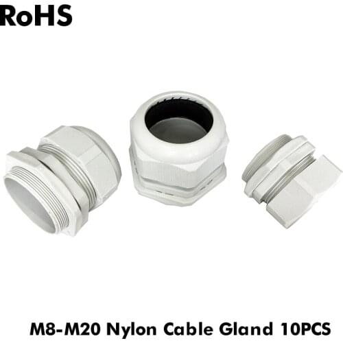 10pcs IP68 M8 for 2-4.8mm M8/M10/M12/M16/M18/M20 Wire Cable Rohs Black Waterproof Nylon Plastic Cable Gland Connector