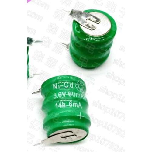 10PCS Rechargeable Battery 3.6V60mAh 3.6V 60MAH Nickel Cadmium/NI-CD Solder Pin 2 feet Brand New Original