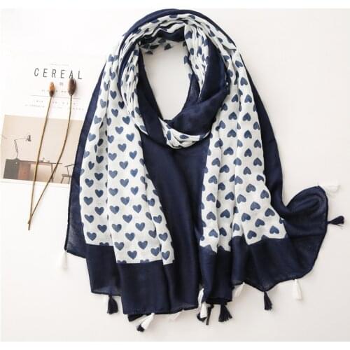 2020 New Cotton Beautiful Heart Shape Tassel Scarves And Shawls Long Soft Love Print Scarf Wrap Hijab 4 Color Free Shipping