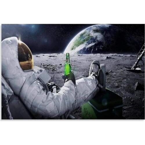 Astronauts and Beer on The Moon Canvas Art Poster and Wall Art Picture Print Modern Family Bedroom Decor Posters