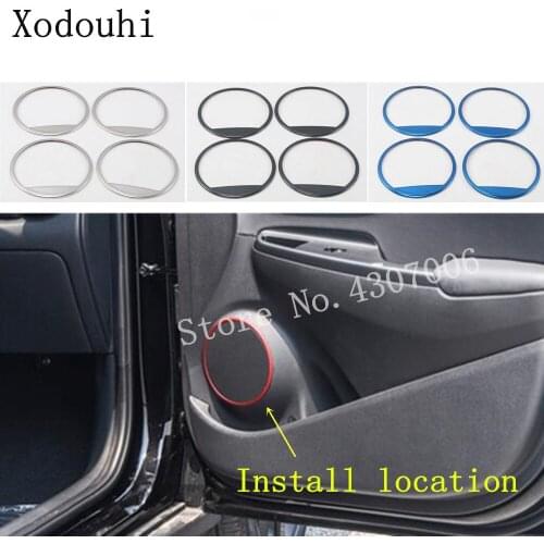 Car Stick Stainless Steel Detector Inside Door Audio Speak Sound Ring Trim For Hyundai Kona Encino Kauai 2017 2018 2019 2020