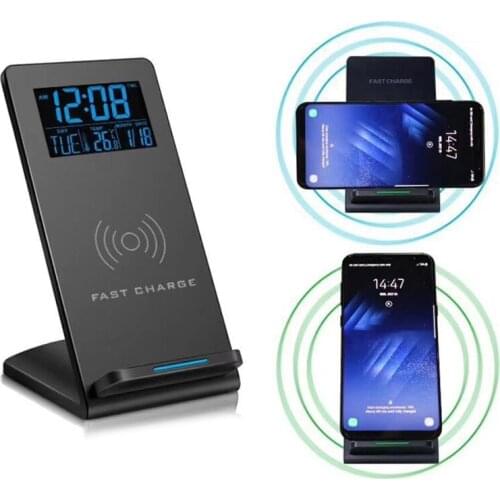 3-in-1 Wireless Charger Desktop Stand Pad with Digital Clock Time Temperature