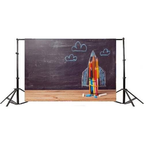 Photography Backdrop Back to School Blackboard Pencils Wood Floor