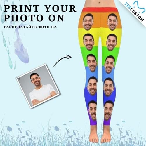 Custom Face Rainbow Colorful Leggings Plus Size Women Fitness Gym Personalized Funny LGBT Love Gay Yoga Long Pants Unique Gift