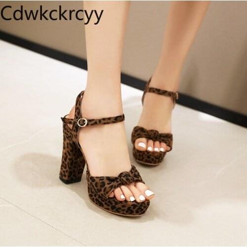 Summer The New fashion Simple temperament High heel woman sandals banquet Leopard print Sexy Thick heel Female sandals size34-43