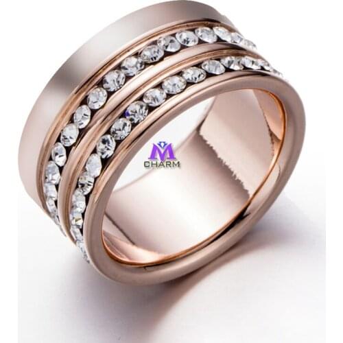 International Brand !Real Gold Plated Double Austrian Rhinestones&CZ Zirconia Lettering Luxury Jewelry Ring For Men And Women