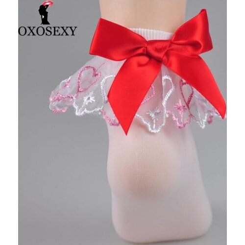 Black White Cute Socks Bow Ankle Sock Princess Women Socks Short Socks Sweet Vintage Lace Ruffle Frilly Lady Girl Japan 491