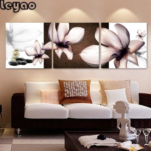 3 pieces art stone flower picture Diamond painting embroidery living room modular painting diamond mosaic home decoracion