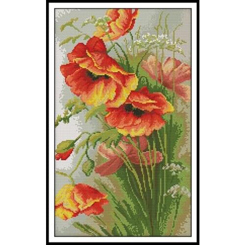 Joy Sunday Cross Stitch Kits Poppy Flowers Patterns 14ct Handwork Needlework Sets 11ct Printed Canvas DIY Embroidery Kits Crafts