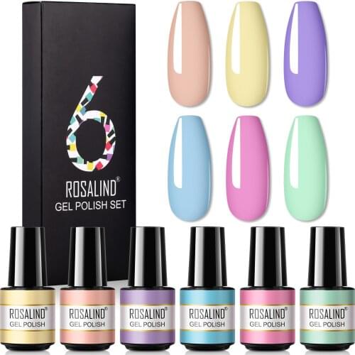 ROSALIND 6PCS Gel Kit Hybrid Varnishes Soak Off Gel For Manicure Nail Gel Polish Set Need Base Top Coat Semi Permanent Nail Art