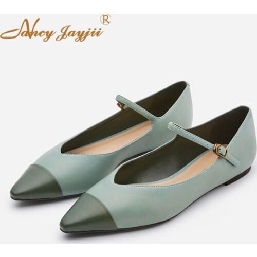 Cap Toe Khaki Light Green Mary Janes Ballet Flats Buckle Strap Sweet Casual Office Women Shoes NANCYJAYJII Size 14 15 16