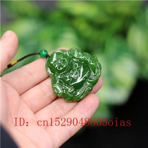 Natural Green Chinese Jade Maitreya Pendant Necklace Charm Jadeite Jewelry Carved Amulet Fashion Accessories Gifts for Women Men