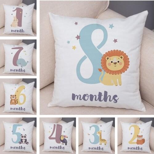 Nordic 12 Months Cushion Cover for Home Car Decor Cartoon Animal Printed Pillow Case Sofa Short Plush Pillowcase 45x45cm