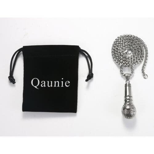 Qaunie New Fashion Silver Color Pendant microphone Necklace Choker Stainless Steel Men Necklaces Chain Pendants Jewelry Gift