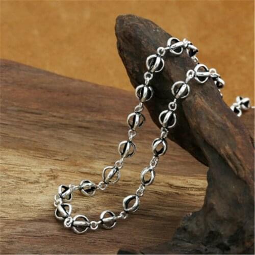 Wholesale S925 sterling silver jewelry Thai silver style handmade 7m hollow lantern necklace for men women