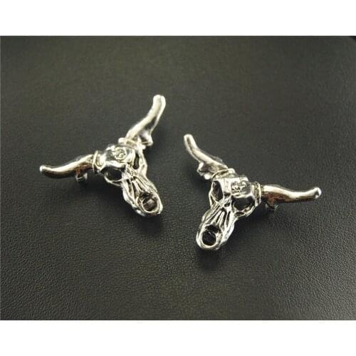 5pcs Silver Color Cow Head Ox Horn Charm Fit Bracelets Necklance DIY Metal Jewelry Making 23x34mm A1536