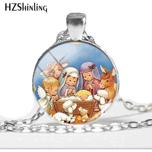 2018 NEW The Birth Of Jesus Necklace Birth Of Virgin Mary Pendant Round Glass Dome Cabochon Photo Jewelry HZ1