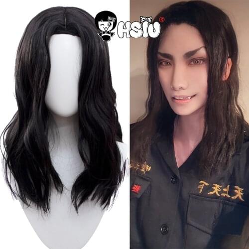Tokyo Revengers Cosplay Baji Keisuke cosplay wig HSIU black Long curly hair+Free Brand wig Cap Tokyo Revengers wig