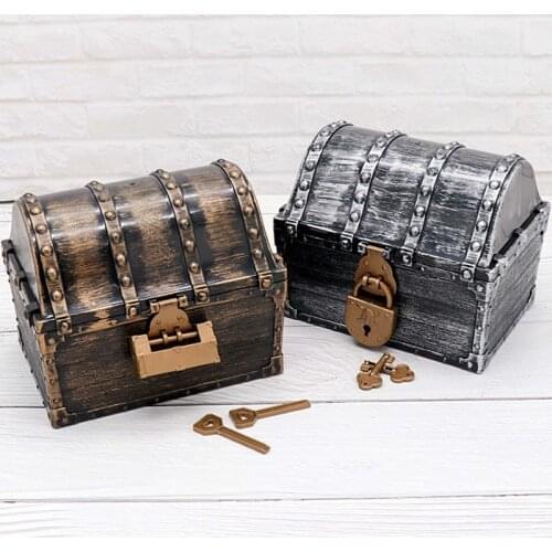 Pirate Treasure Chest Box Gem Jewelry Trinket Keepsake Coin Cash Storage Case Kids Toys Gifts Antique Party Favors Playroom Prop