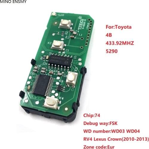 Auto smart card board 4 buttons key 433.92MHZ FSK WD03 WD04 271451-5290-Eur-es55027 for Toyota RV4 Lexu Crown 2010-2013