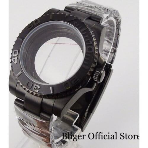 Full Black Men Watch Case Brushed Bezel Insert Wristwatch Oyster Bracelet for Japan NH35 MIYOTA 8215 MINGZHU 2813 ETA 2836