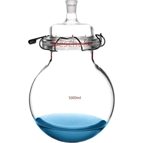 5000ml 24/29 Glass Reaction Reactor Single Neck Round Bottom Reaction Kettle 1-neck Lid & Clamp