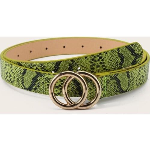 Women Fashion Big Double Ring Circle Metal Buckle Belt Wild Waistband Ladies Wide Leather Straps Belts for Leisure Dress Jeans