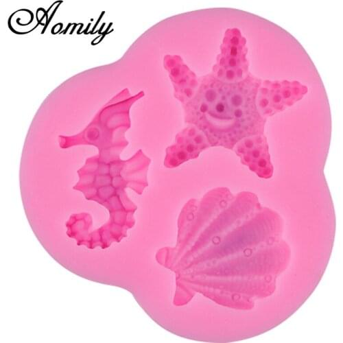 Aomily Sugarcraft Seahorse Starfish Shell Fish Silicone Fondant Mold Cake Decorating Tool Chocolate DIY Candy Maker Mousse Mould