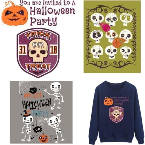 Skull Patches Letters Thermal Stickers on Clothes Iron-on Transfers for Clothing Thermoadhesive Patch Diy Halloween Applique