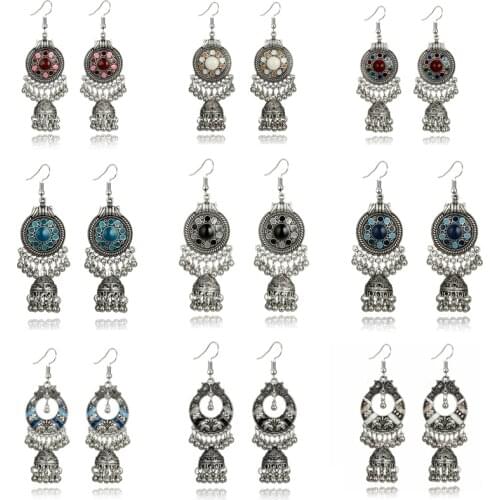 Tocona Vintage Colorful Bells Tassel Drop Dangle Earrings for Women Hollow Geoemtric Big Indian Gypsy Jewelry Accessories