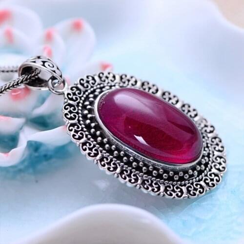 MetJakt Natural Red Corundum Vintage Pendants Solid 925 Sterling Silver Pendant for Sweater Chain for Womens Luxury Jewelry