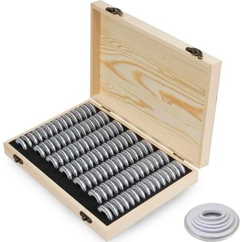 10set 100pcs Coin Storage Box Adjustable Antioxidative Wooden Commemorative Coin Collection Case Container with Adjustment Pad