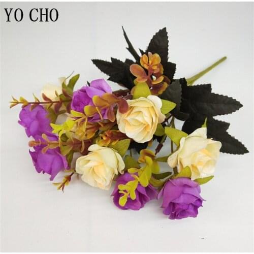 YO CHO Silk Flowers Bridal Roses Bouquet Wedding Bridesmaid Artificial Silk Rose Bouquet Flower Arrangement DIY Home Party Decor