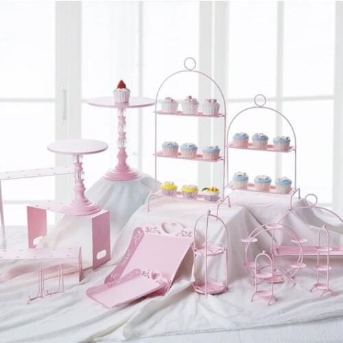 European Style Iron Cupcake Display Stands for Lawn Wedding Birthday Decoration Home Cake Decor Tray/Pink