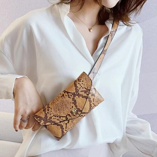 PU Leather Women Waist Fanny Belt Packs Snake Print Crossbody Chest Bags