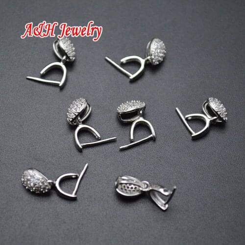 10pcs Fine Jewelry Making Zircon Paved 925 Sterling Silver Findings Pear Shape Pendant Bails For Necklace Making