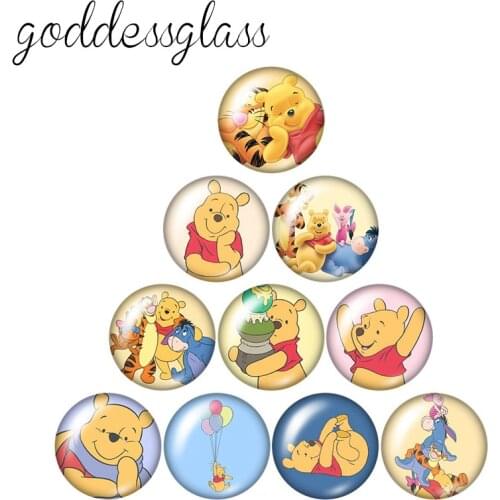 Disney Winnie Pooh and Friends Piglet 10pcs 12mm/18mm/20mm/25mm Round photo glass cabochon flat back Necklace Making findings
