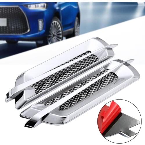 2pcs Silver Color Car Auto Styling Chrome Grid Air Flow Fender Electroplate Side Vent Fender Cover Sticker Body Decor Moulding