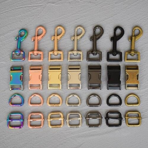 20 Sets 20mm Wholesale Metal Straps Slider D Ring Release Belt Buckle Snap Clasp for Pet Dog Collar Leash Harness Accessories