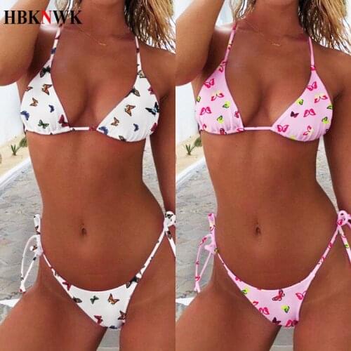 2020 Micro Bikini Swimsuit Sexy Lace up Butterfly Print Swimwear Women Push Up Bikini Set Female Beach biquini Swim Bathing suit