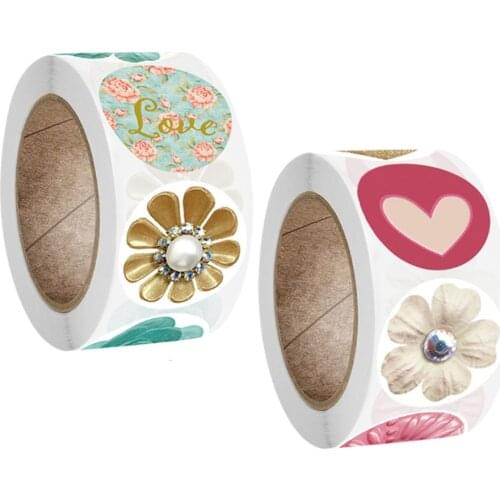 500PCS/Roll Wedding Decorative Round Roll stickers Holiday Wedding Handmade Decoration Sealing Paper Roll Sticker