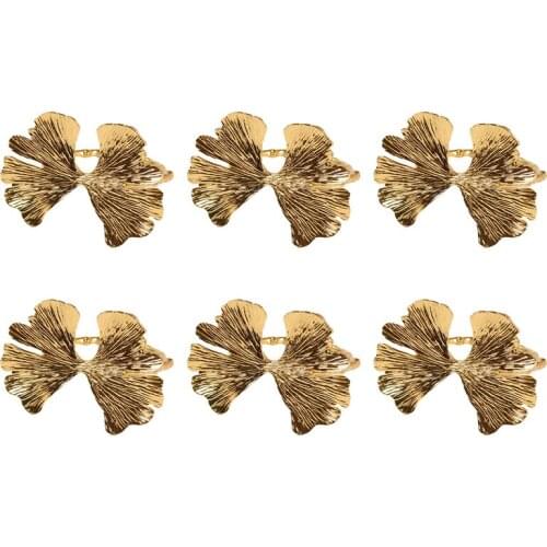 6Pcs/Lot Retro Ginkgo Leaf Napkin Buckle Napkin Ring, Suitable for Dinner Decoration of Wedding Hotel Banquet Table